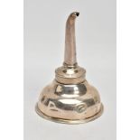 A SILVER WINE FUNNEL, plain polished design, very worn crest and unreadable silver hallmark,