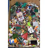 A QUANTITY OF UNBOXED AND ASSORTED PLAYWORN PLASTIC FIGURES, ETC, to include Britains, Herald,