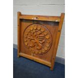 A PITCH PINE MIDLAND BANK PLC PLAQUE, depicting its original logo, 82cm x 97cm