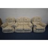 A G PLAN THREE PIECE FLORAL LOUNGE SUITE, comprising of a two seater sofa, a reclining armchair