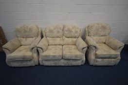 A G PLAN THREE PIECE FLORAL LOUNGE SUITE, comprising of a two seater sofa, a reclining armchair