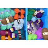 A BOX OF VARIOUS WOOLS AND YARNS, to include Chevy Budget Buy Baby Blue shade 8125 (one ball),