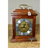 A REPRODUCTION MAHOGANY CASED FRANZ HERMLE BRACKET CLOCK, the caddy top fitted with a brass