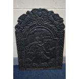 A HEAVY CAST IRON FIRE BACK, width 66cm x height 86cm