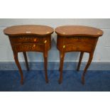 A PAIR OF REPRODUCTION LOUIS XVI STYLE KIDNEY OCCASIONAL TABLES, with two drawers, width 45cm x