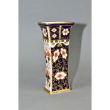 A ROYAL CROWN DERBY IMARI POSY VASE OF RECTANGULAR FORM, flared rim, pattern nos 1445 and 6299,