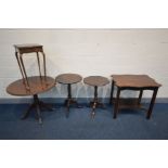FIVE VARIOUS OCCASIONAL TABLES, to include a Victorian mahogany octagonal tripod table, another