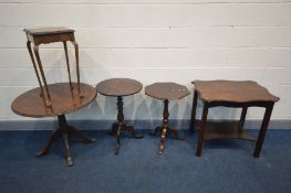 FIVE VARIOUS OCCASIONAL TABLES, to include a Victorian mahogany octagonal tripod table, another