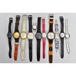 A BAG OF MAINLY SWATCH WATCHES, to include leather, plastic and metal straps etc.