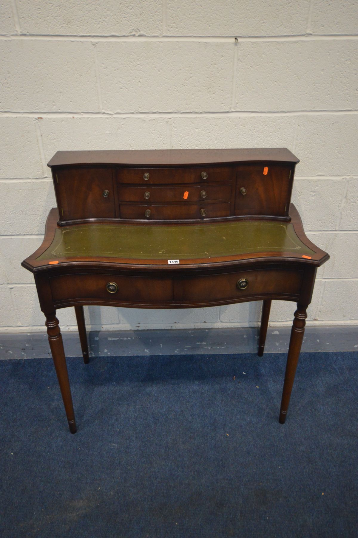 A REPRODUCTION MAHOGANY BONHEUR DU JOUR, with an arrangement of drawers, on turned legs, width - Image 2 of 2