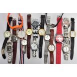 A BAG OF MAINLY GENTLEMEN'S WATCHES, to include chronograph examples and various fashion