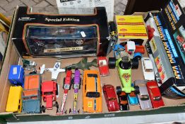 A QUANTITY OF MAINLY UNBOXED PLAYWORN DIECAST VEHICLES, to include Spot-On MG Midget MKII, No.