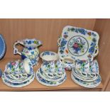A MASONS IRONSTONE 'STRATHMORE' PATTERN TEASET AND A 'REGENCY' PATTERN JUG, the jug height 15.5cm,