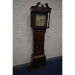 A GEORGE III MAHOGANY CROSSBANDED 30 HOUR LONG CASE CLOCK, the hood with swan neck pediment, twin
