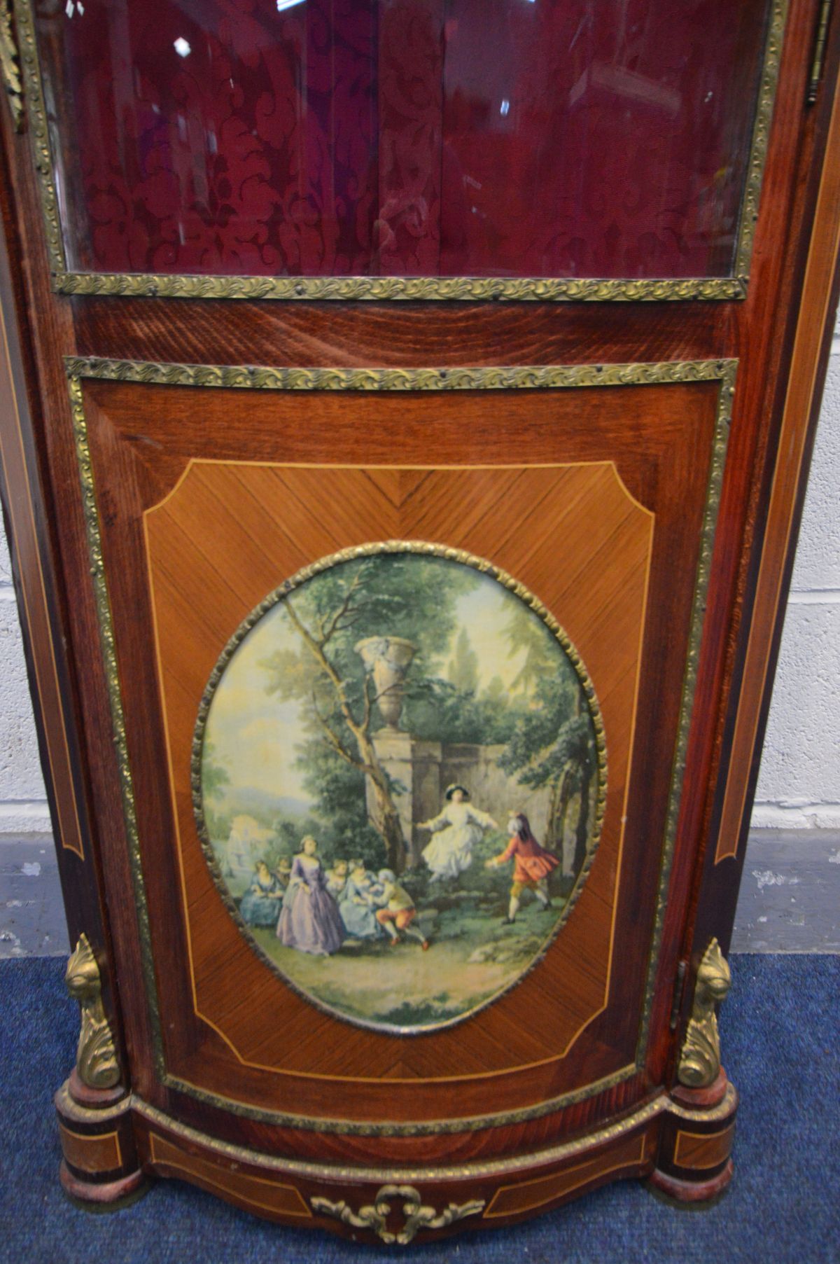 A REPRODUCTION LOUIS XVI STYLE BOWFRONT CORNER CUPBOARD, with brass mounts, width 51cm x depth - Image 3 of 4