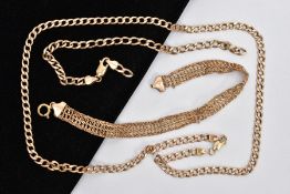 TWO BRACELETS AND A CHAIN NECKLACE, to include a 9ct gold curb link chain necklace and bracelet