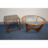 A G PLAN ASTRO CIRCULAR COFFEE TABLE with a glass insert diameter 84cm x height 45cm, and a