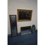 FOUR VARIOUS WALL MIRRORS, to include a rectangular gilt framed bevelled edge wall mirror 106 x