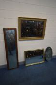 FOUR VARIOUS WALL MIRRORS, to include a rectangular gilt framed bevelled edge wall mirror 106 x