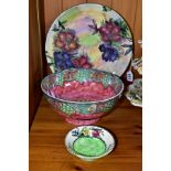 THREE PIECES OF MALING CERAMIC WARES, comprising a plate in the 'Azalea' pattern, diameter 29cm,