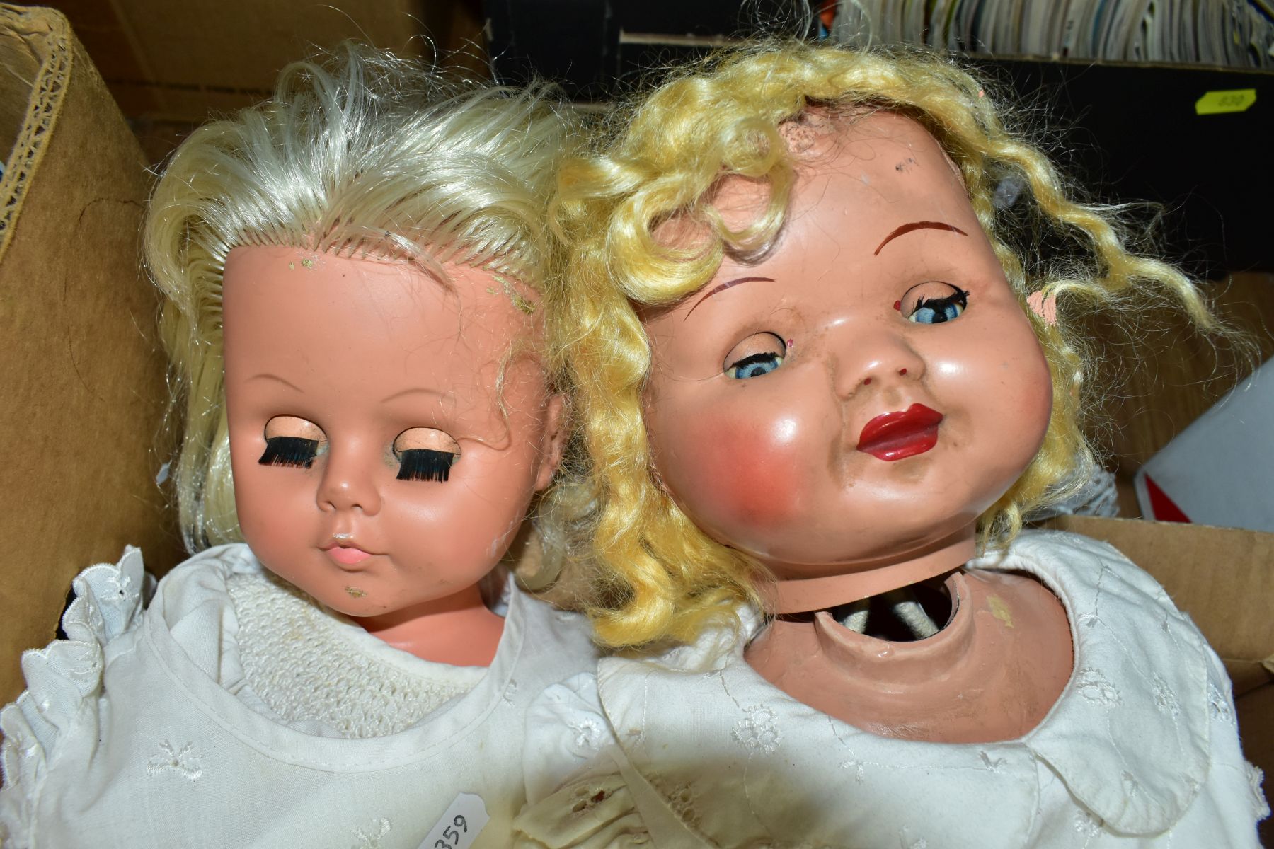 AN UNMARKED PLASTIC TALKING DOLL, with four voice discs (not tested), circa 1970's, jointed body, - Bild 6 aus 6