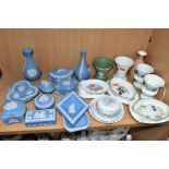 A COLLECTION OF WEDGWOOD JASPERWARE AND GIFTWARE, the jasperware all pale blue apart from a