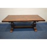 AN IMPRESSIVE 17TH CENTURY STYLE OAK FARMHOUSE TABLE, with draw out leaves to each end, plank top,