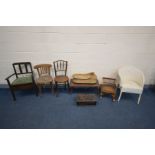THREE PEICES OF WICKER FURNITURE, to include a Lloyd loom style bedroom chair, a small rocking chair