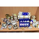 A COLLECTION OF TEN RESIN MINIATURE TEAPOTS, SWAROVSKI CRYSTAL AND OTHER DECORATIVE ITEMS, including