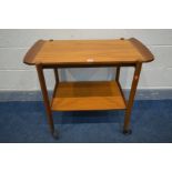 A MID 20TH CENTURY DANISH STYLE TEAK TEA TROLLEY with a removeable tray