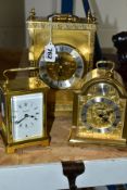 A BAYARD FRENCH CARRIAGE CLOCK, brass case, keyless movement, a Swiza brass cased alarm clock in the