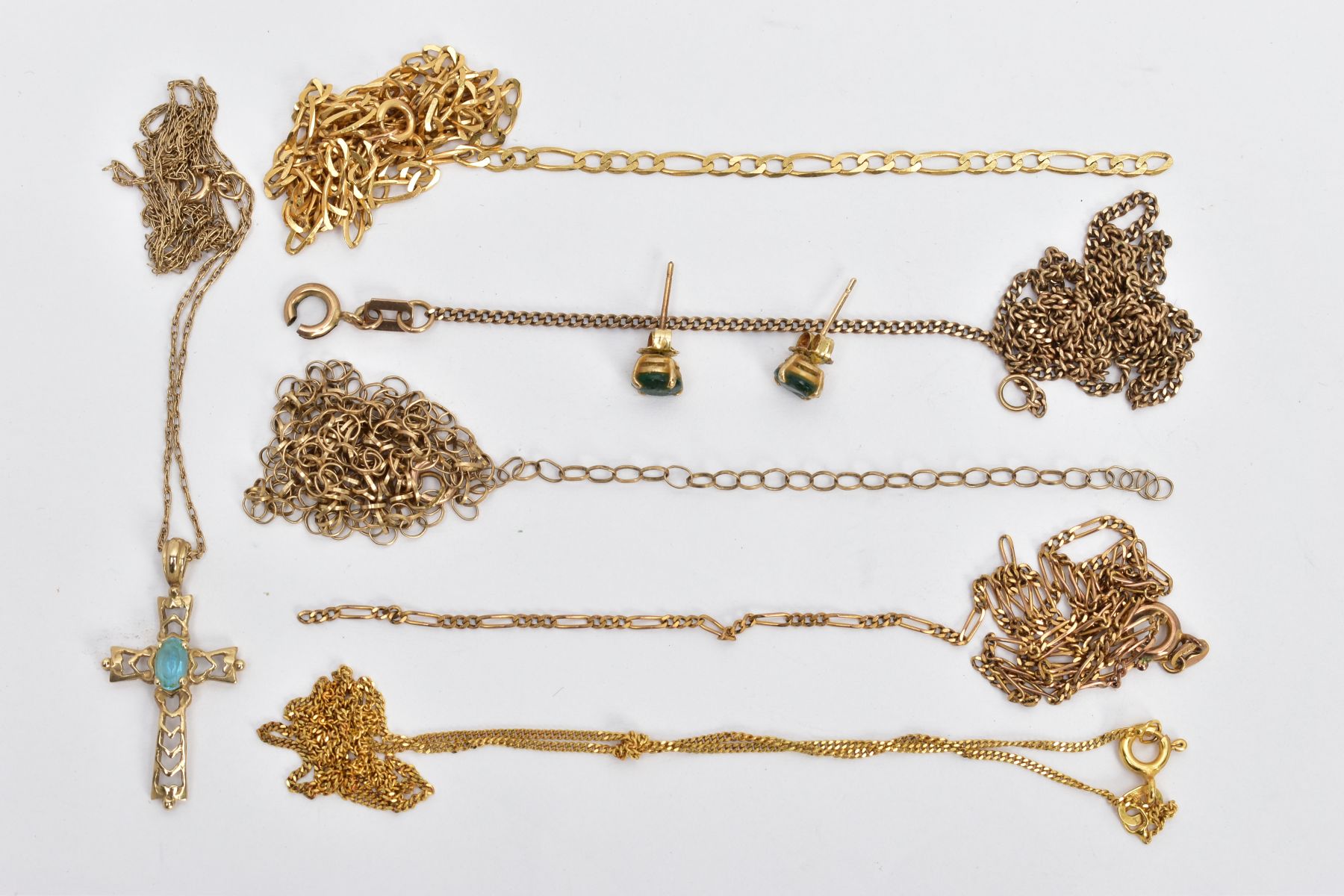 SEVEN ITEMS OF JEWELLERY, to include five 9ct gold chain necklaces, all with 9ct import marks or - Image 2 of 4