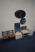 A PAIR OF STAINED BEECH CHILDS CHAIRS, along with three various Lloyd loom items, and four various