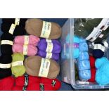 A BOX OF VARIOUS WOOL AND YARNS, to include Eurospun Block Buster chunky shade 613 (three and one