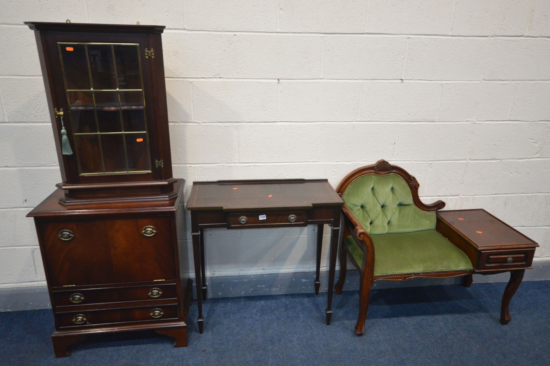 FOUR VARIOUS PIECES OF MAHOGANY FURNITURE, to include a telephone table/seat (this item does not