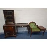 FOUR VARIOUS PIECES OF MAHOGANY FURNITURE, to include a telephone table/seat (this item does not