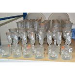 FORTY SIX PIECE SET OF FROSTED GLASSWARES WITH BUTTERFLY DESIGN, comprising six tumblers, eight