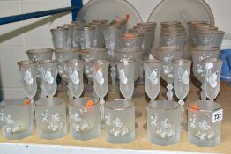 FORTY SIX PIECE SET OF FROSTED GLASSWARES WITH BUTTERFLY DESIGN, comprising six tumblers, eight