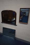 THREE VARIOUS WALL MIRRORS, to include a mid-20th century teak wall mirror, a mahogany over mantle