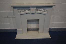 A CREAM FINISH FIRE PLACE, width 122cm x depth 39cm x height 108cm