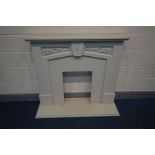 A CREAM FINISH FIRE PLACE, width 122cm x depth 39cm x height 108cm