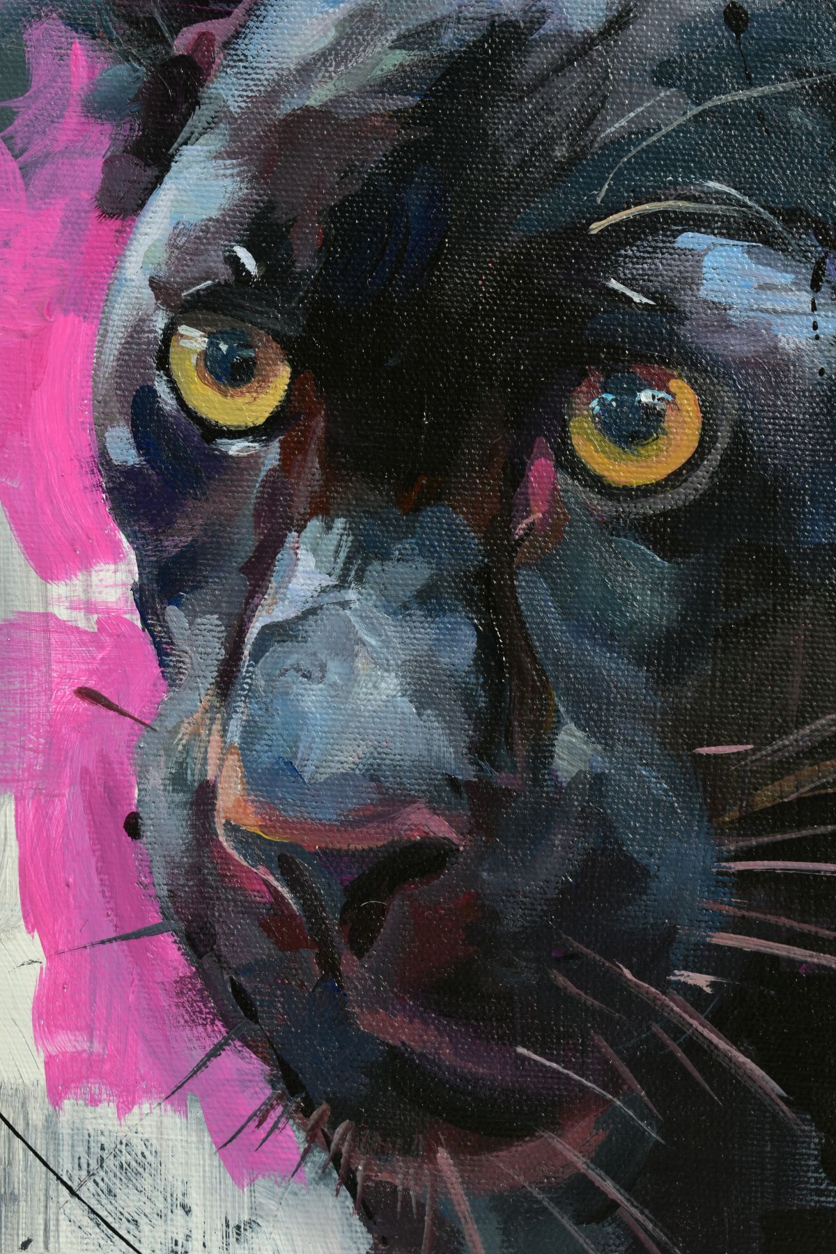 ZINKSY (BRITISH CONTEMPORARY) 'PANTHER', a head portrait of a black panther, signed bottom left, oil - Image 3 of 5