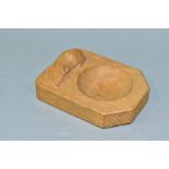 A ROBERT THOMPSON MOUSEMAN OAK ASHTRAY, with carved mouse signature, length 10cm x width 7.5cm