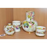 FOUR PIECES OF LATE VICTORIAN ROYAL WORCESTER PORCELAIN, all hand painted on an ivory ground,