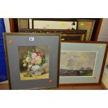 PICTURES AND PRINTS COMPRISING AN UNSIGNED STILL LIFE STUDY OF ROSES, circa 1930's/1940's,