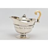 A VICTORIAN SILVER SAUCE BOAT, plain polished design, engraved round the body 'Help yersel an' Dinna