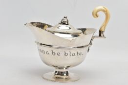 A VICTORIAN SILVER SAUCE BOAT, plain polished design, engraved round the body 'Help yersel an' Dinna