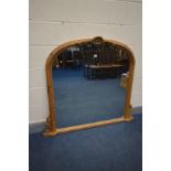 A PINE OVERMANTEL MIRROR, with acanthus leaf pediment,134cm x 119cm