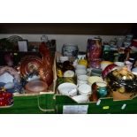 FIVE BOXES AND LOOSE CERAMICS AND GLASSWARES, to include various pieces of lustreware by Wade,