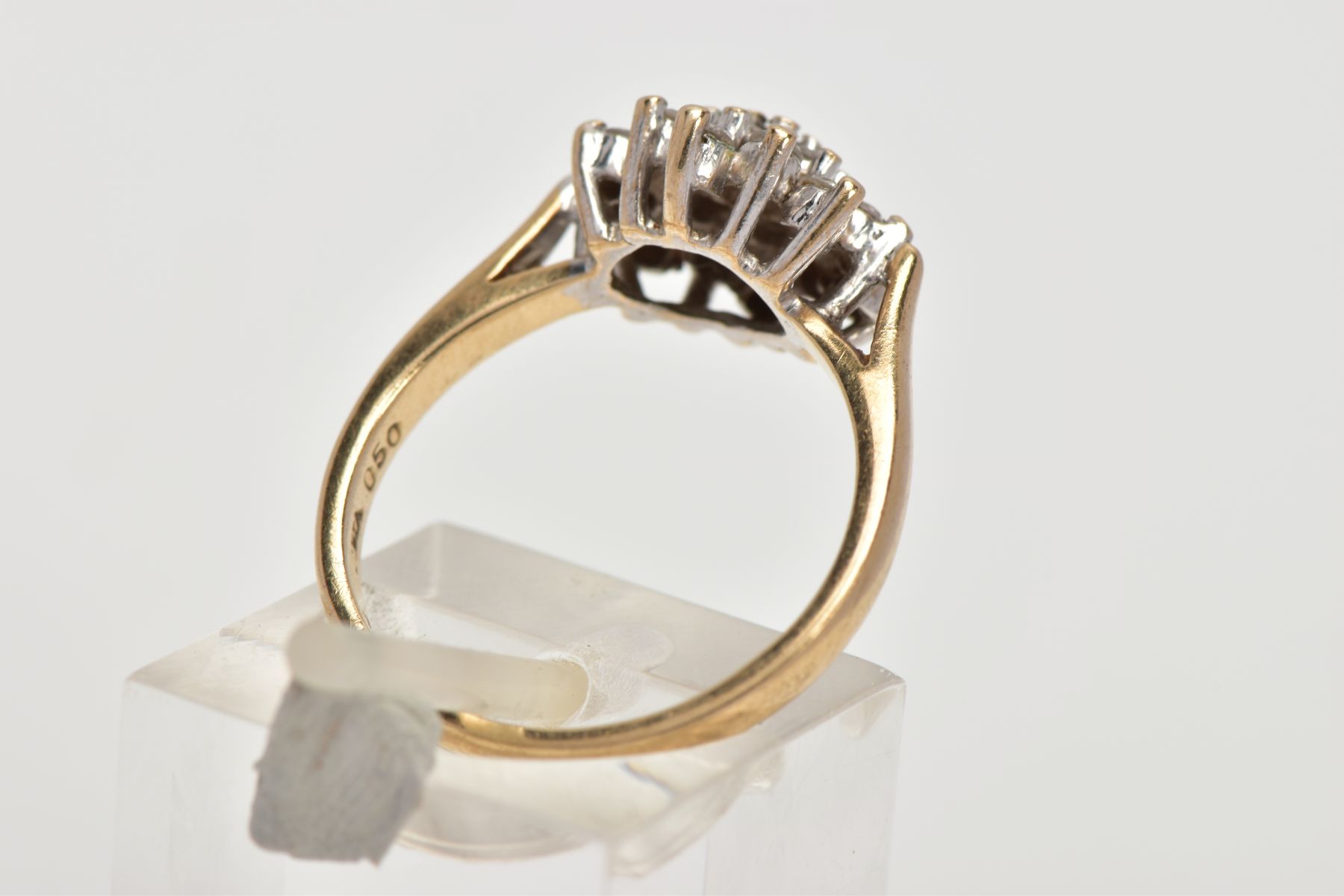 A 9CT GOLD DIAMOND CLUSTER RING, the cluster designed with claw set, round brilliant cut diamonds, - Image 3 of 4